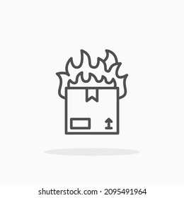 Fire cardboard box icon. Editable Stroke and pixel perfect. Outline style. Vector illustration. Enjoy this icon for your project.