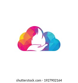 Concepto de diseño de logotipo vectorial de forma de nube de cuidado de incendios. Diseño del logotipo del icono de mano y fuego.