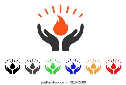 Fire Care Hands icon. Vector illustration style is a flat iconic fire care hands symbol with black, gray, green, blue, red, orange color variants. Designed for web and software interfaces.
