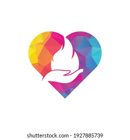 Fire care heart shape concept vector logo design concept. Hand and fire icon logo design.