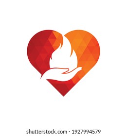 Fire care heart shape concept vector logo design concept. Hand and fire icon logo design.
