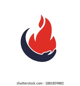 Fire care vector logo design concept. Hand and fire icon logo design.	