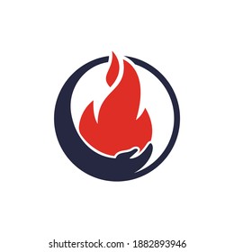 Fire care vector logo design concept. Hand and fire icon logo design.	