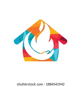 Fire care vector logo design concept. Hand and fire with house icon logo design.	
