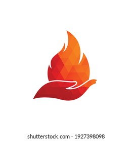 Concepto de diseño del logotipo vectorial del cuidado del fuego. Diseño del logotipo del icono de mano y fuego.