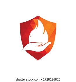 Fire care vector logo design concept. Hand and fire icon logo design.