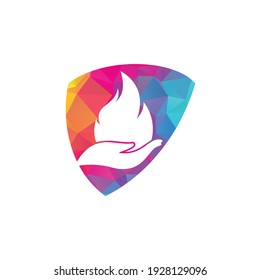 Fire care vector logo design concept. Hand and fire icon logo design.