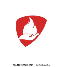 Fire care vector logo design concept. Hand and fire icon logo design.