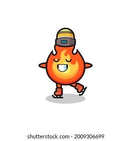 fire cartoon as an ice skating player doing perform , cute style design for t shirt, sticker, logo element