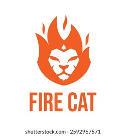 fire cat flat minimalist logo design