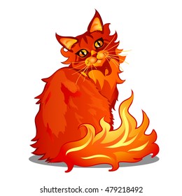 Fire cat isolated on white background. Vector illustration.