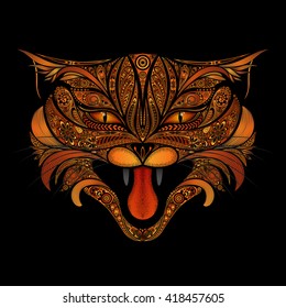 Fire cat vector patterns on a black background