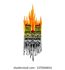 fire in the cathedral of Notre Dame. Hand drawing. Vector illustration