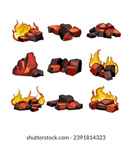 fire charcoal set cartoon. barbecue black, hot flame, grill burn fire charcoal sign. isolated symbol vector illustration