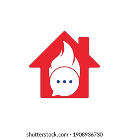 Fire chat home shape concept logo template Vector. Hot talk logo symbol or icon template