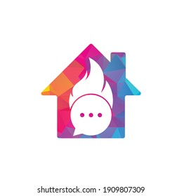 Fire chat home shape concept logo template Vector. Hot talk logo symbol or icon template