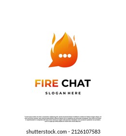 Fire Chat Logo Design Modern On Isolated Background, Hot Topic Logo Design Icon Template
