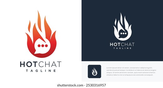 Fire chat vector logo design illustration. Fire logo icon with chat	
