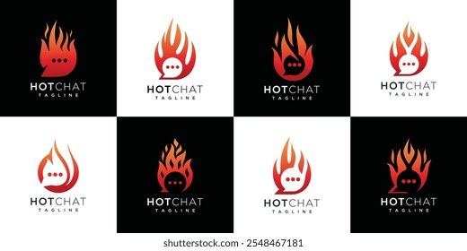 fire chat vector logo design collection. Fire logo set icon with chat	