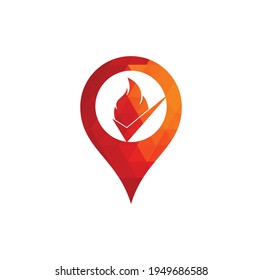 Fire check gear shape concept vector logo design template. Fire and checkmark icon design.	