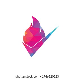 Fire check vector logo design template. Fire and checkmark icon design.