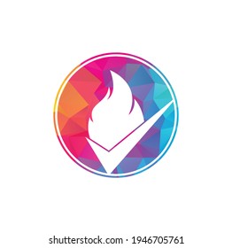 Fire check vector logo design template. Fire and checkmark icon design.