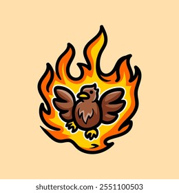 fire chicken character isolated drawing line art style sketch classic vintage design illustration