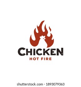 fire chicken flame hot logo vector icon illustration, vintage restaurant cafe logo , fast food app icon