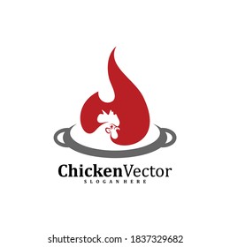 Fire Chicken logo design vector template, Rooster illustration, Symbol icon