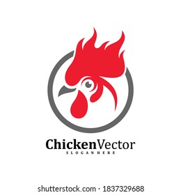 Fire Chicken logo design vector template, Rooster illustration, Symbol icon