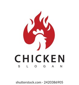 Fire chicken logo, hen flame hot symbol vector icon illustration, fast food restaurant icon
