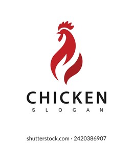 Fire chicken logo, hen flame hot symbol vector icon illustration, fast food restaurant icon