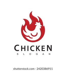 Fire chicken logo, hen flame hot symbol vector icon illustration, fast food restaurant icon