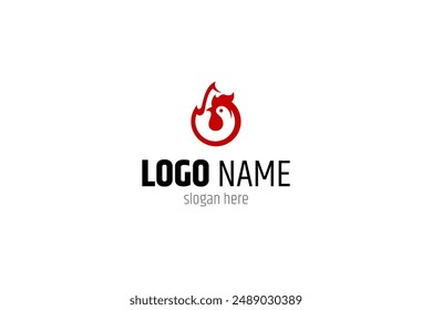 fire chicken logo in red color in flat vector design style