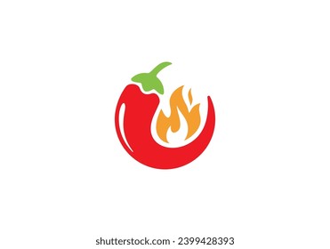 fire with chili logo design, red hot spicy pepper concept
