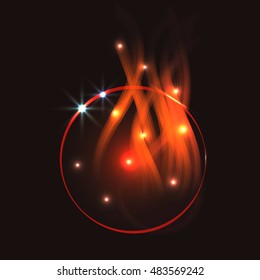 Fire circle abstract shape vector. Glowing sparks particles.