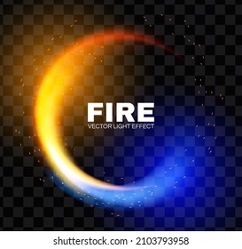 Fire circle banner. Transparent gold and blue light effect.