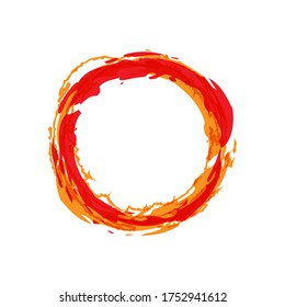 Fire circle vector illustration. Flaming orange and red gradient ring. Editable element for your design. Brush painted fireball isolated on white texture.