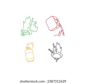 Fire Classes and Flame Classification - Editable Illustrations on White Background