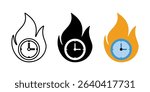 fire clock icon set, deadline symbol. modern design isolated on white background