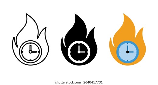 fire clock icon set, deadline symbol. modern design isolated on white background