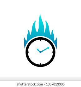 Fire Clock Logo Design Template.Time Fire Icon - Vector