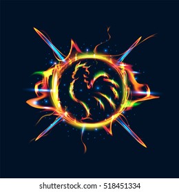 Fire cock in a flash plasma multicolor.Vector illustration.