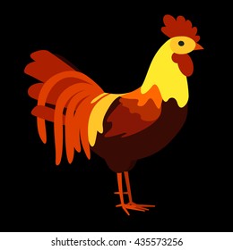 Fire cock on a black background. 2017 New year symbol. Red rooster. Vector illustration.