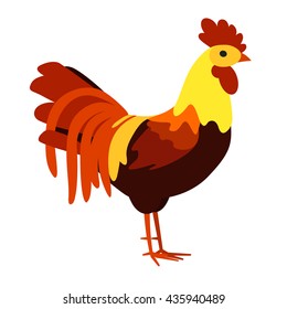 Fire cock on a white background. 2017 New year symbol. Red rooster. Vector illustration.