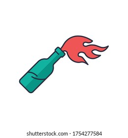 Fire cocktail bottle or molotov vector icon symbol weapon isolated on white background