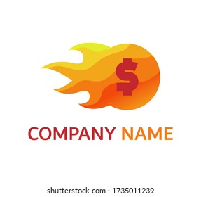 
The fire coin logo is combined with the dollar icon in the middle and a blend of orange and red color