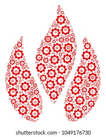 Fire collage of mechanical wheels. Vector gear symbols are combined into fire illustration.