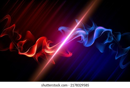 Fire collision red and blue background, versus banner. Powerful colored fire and the flash from the collision. Confrontation concept, competition vs match game. Battle game background. Versus Vector. - Shutterstock ID 2178329585