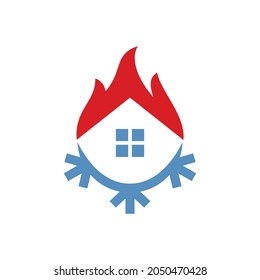 Fire combination with Home and batu ice snow in white background , flat minimalist vector logo design